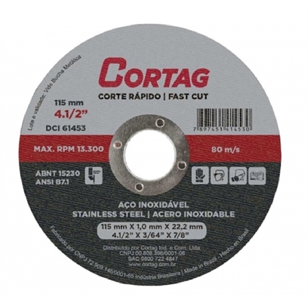 Disco de Corte 115 Mm X 1,0 Mm X 22,22 Mm Inox Cortag